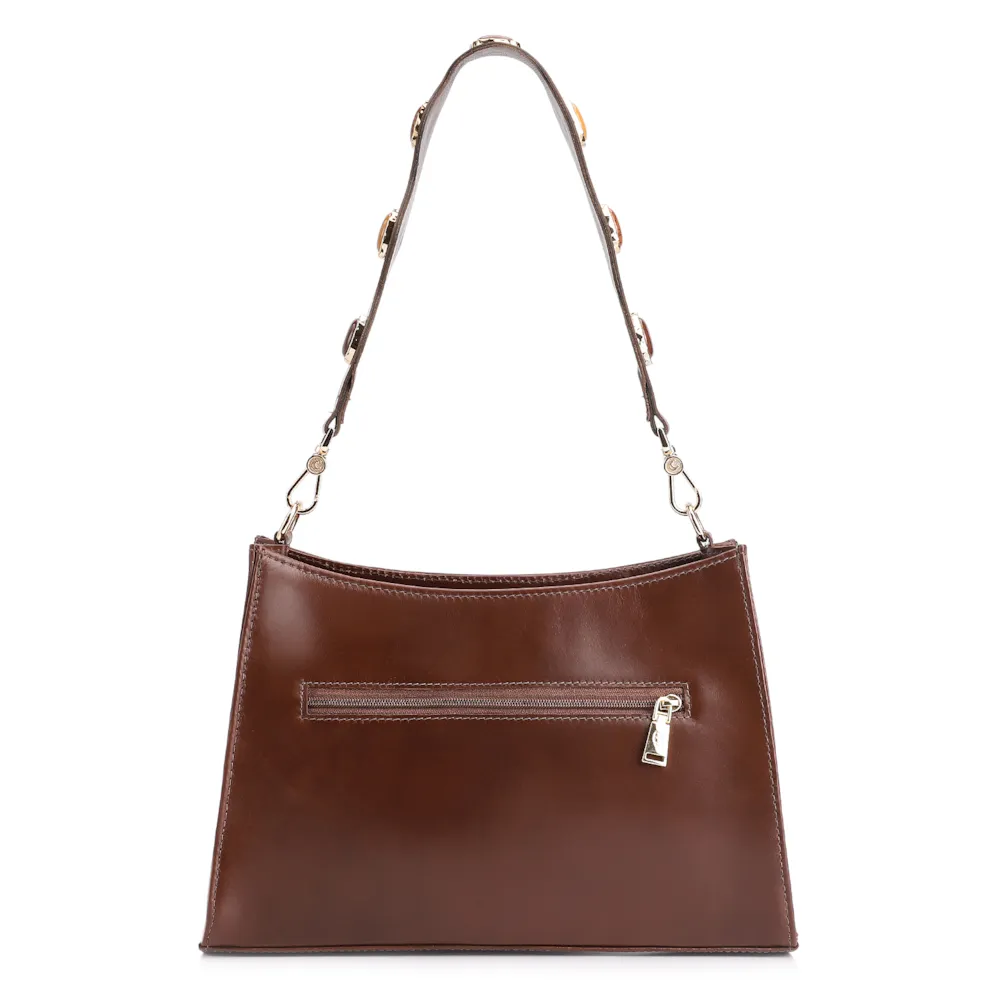 Bolsa De Ombro Pedras Couro Marrom - imagem 3