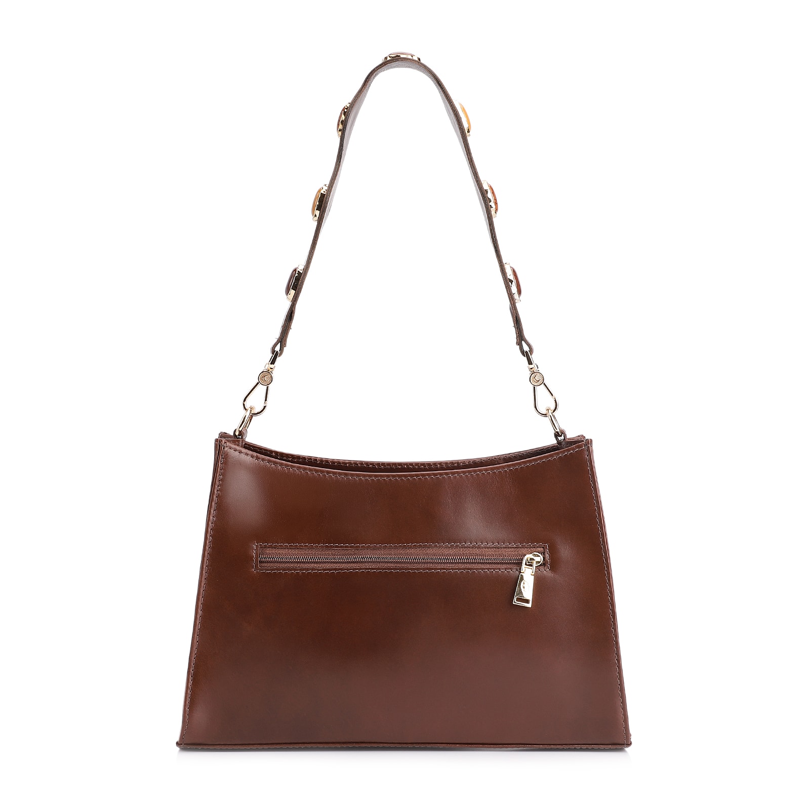 Bolsa De Ombro Pedras Couro Marrom