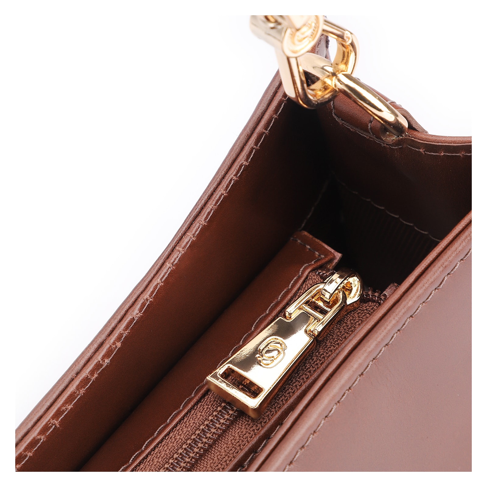 Bolsa De Ombro Pedras Couro Marrom