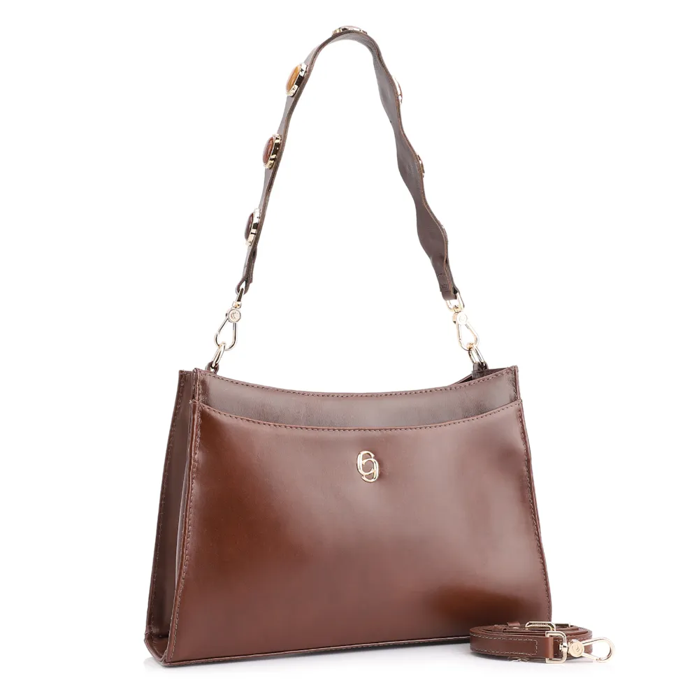 Bolsa De Ombro Pedras Couro Marrom - imagem 2