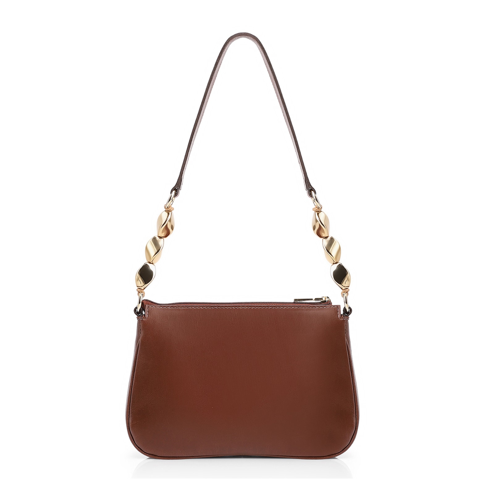 Bolsa De Ombro Pedras Couro Marrom