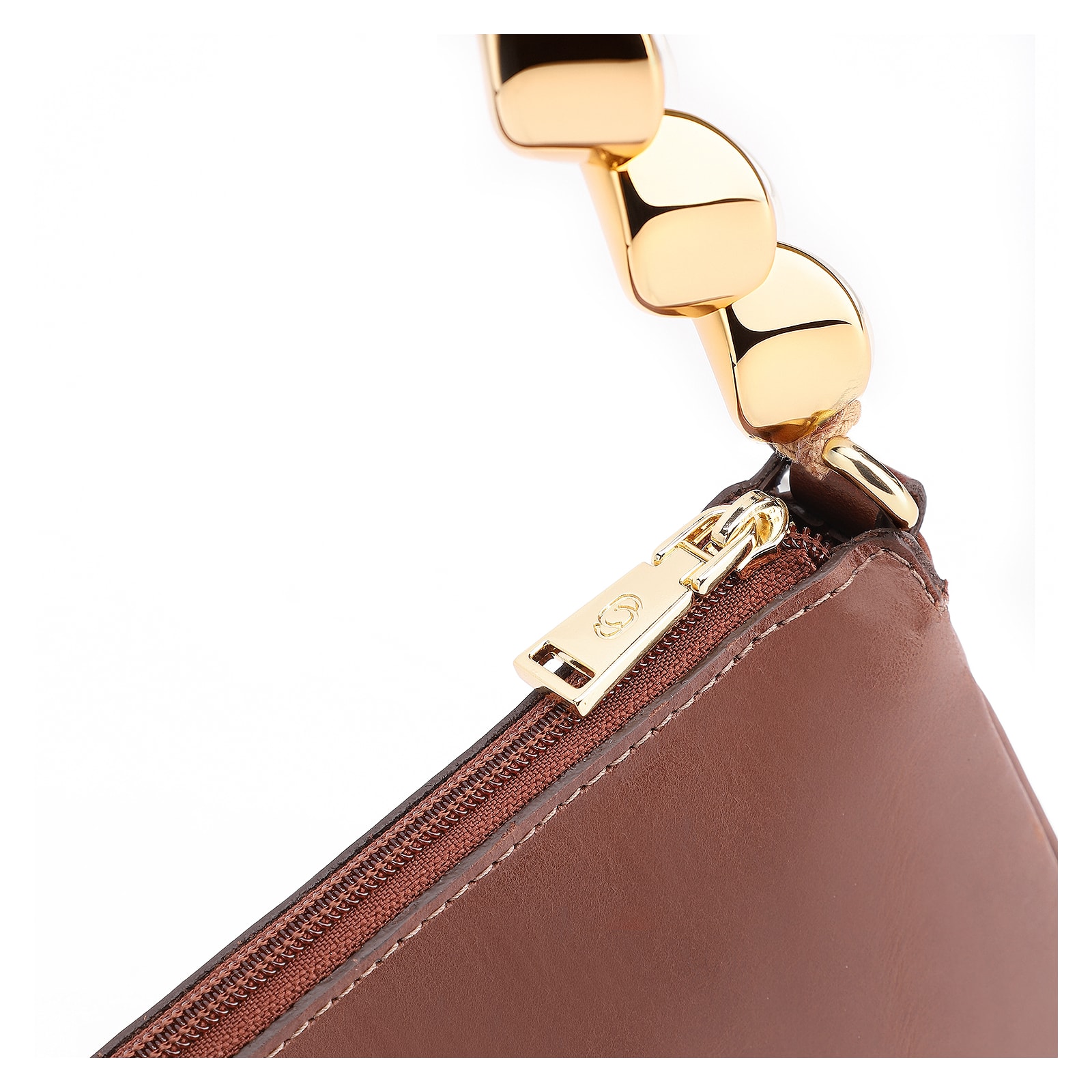 Bolsa De Ombro Pedras Couro Marrom