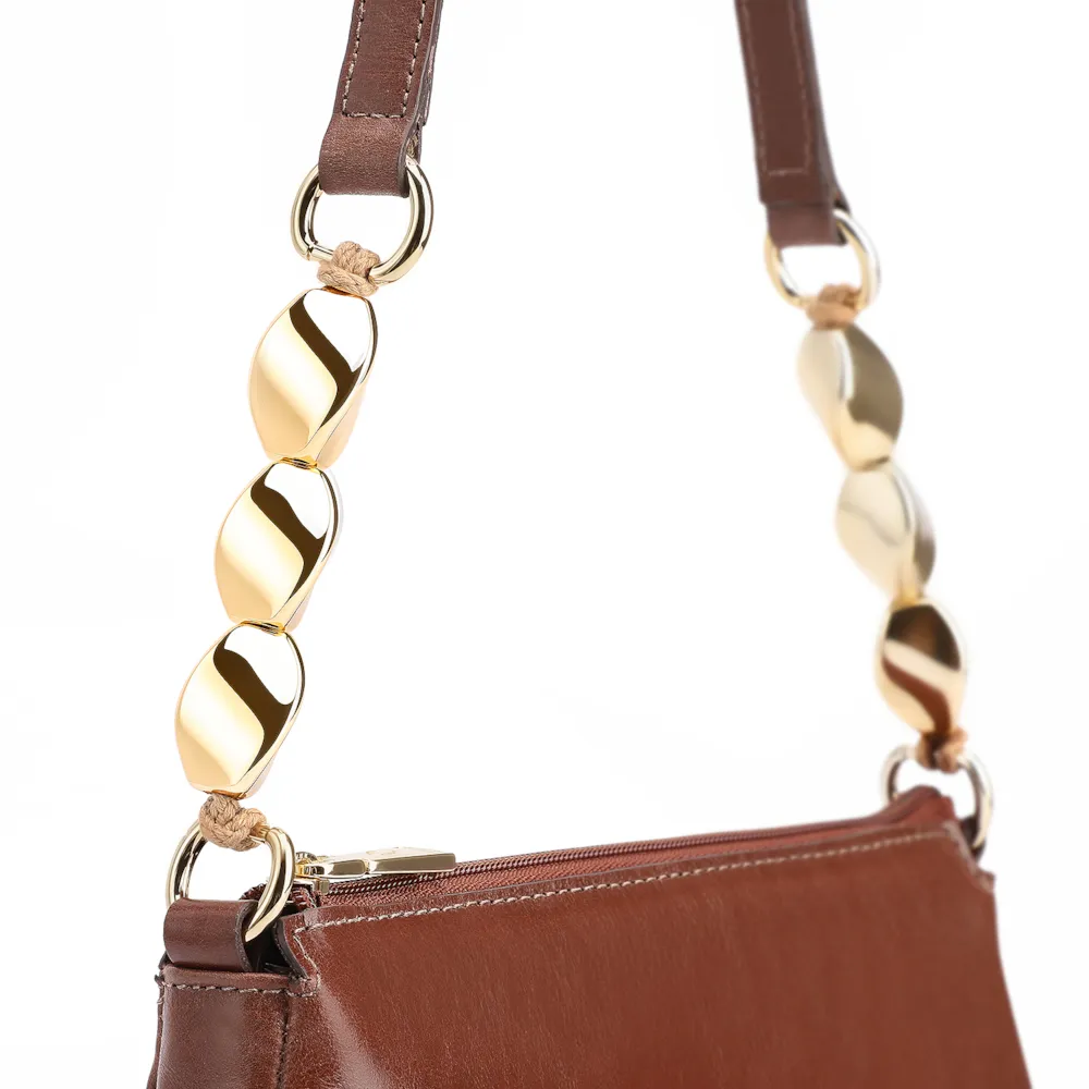 Bolsa De Ombro Pedras Couro Marrom - imagem 7