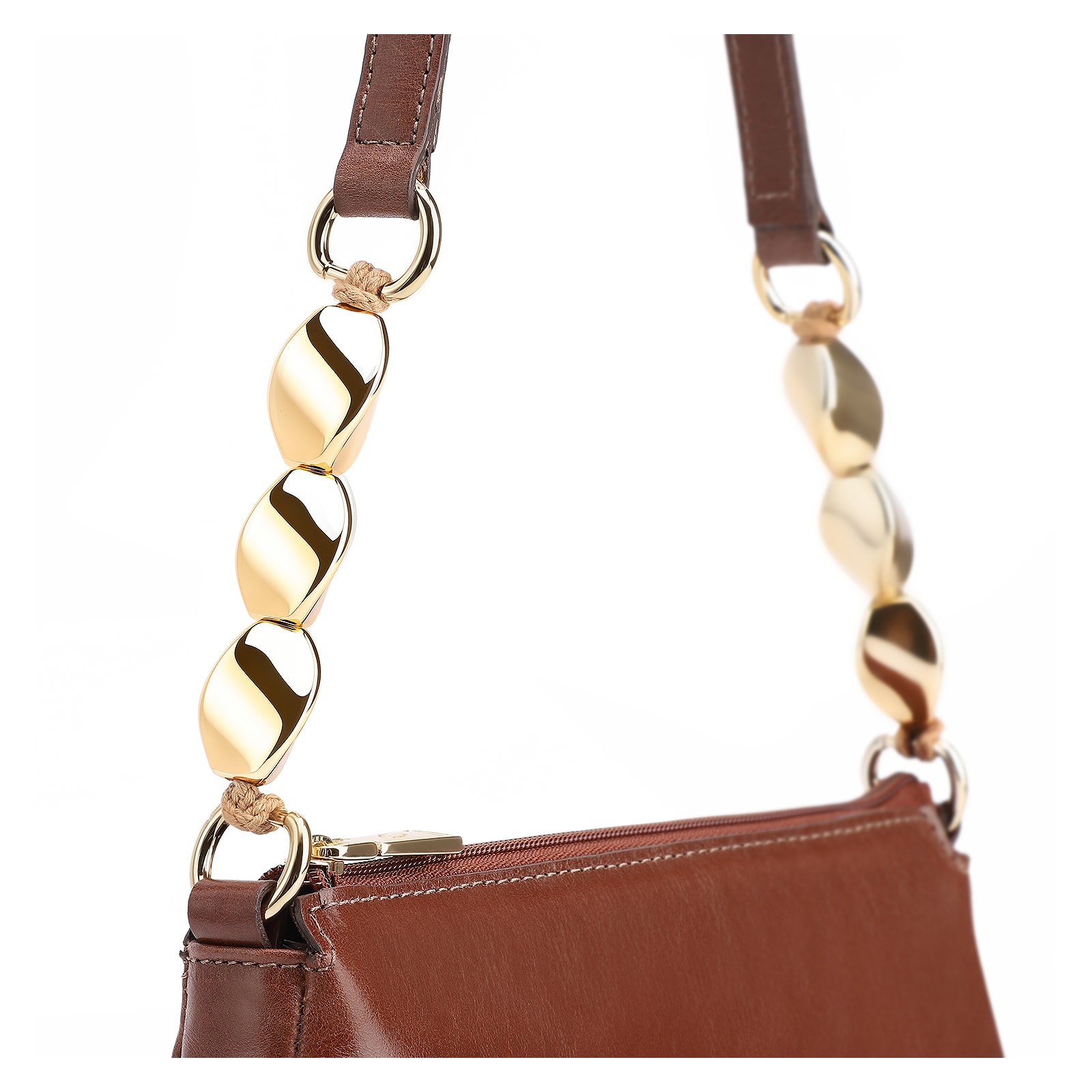Bolsa De Ombro Pedras Couro Marrom