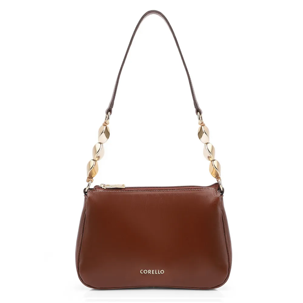 Bolsa De Ombro Pedras Couro Marrom