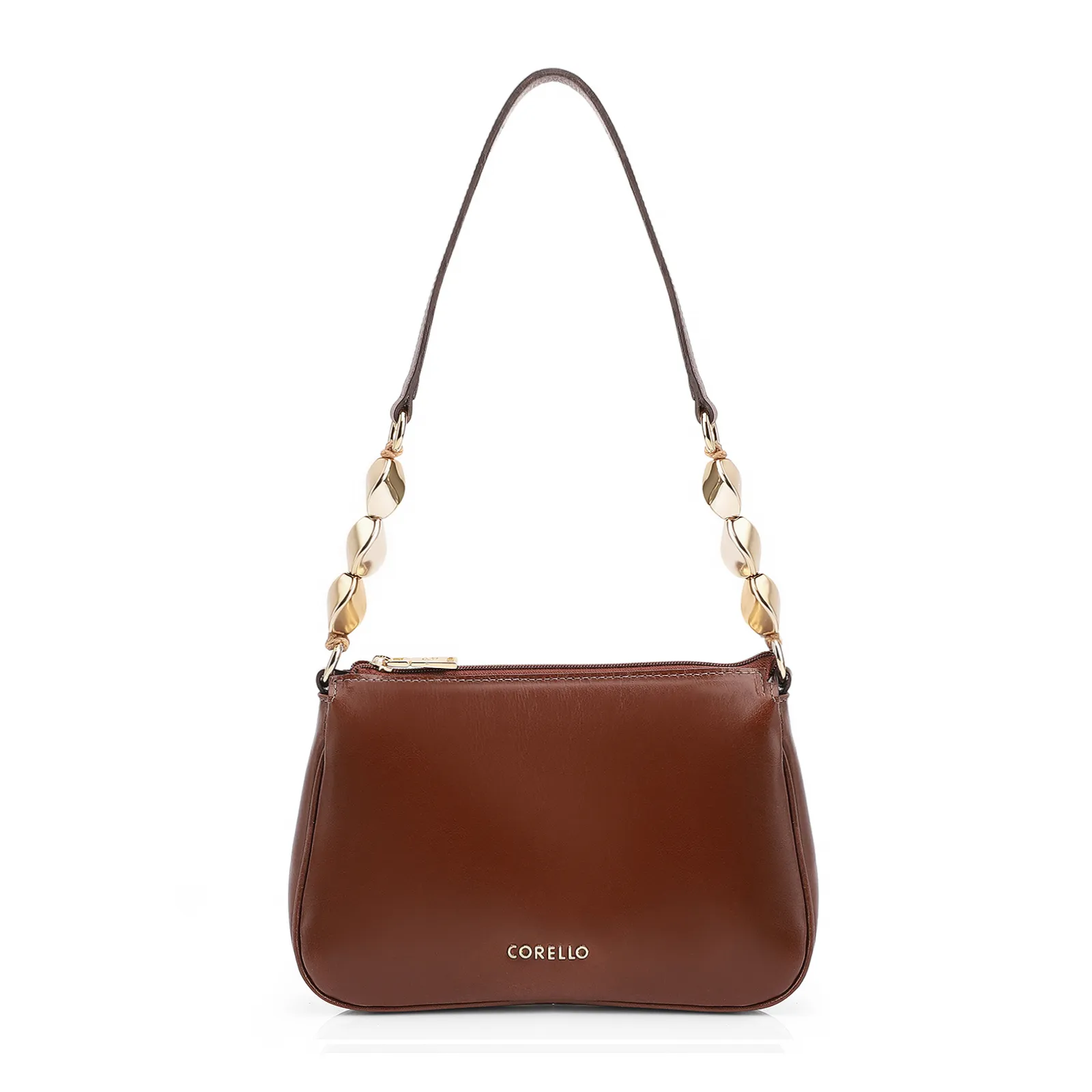 Bolsa De Ombro Pedras Couro Marrom