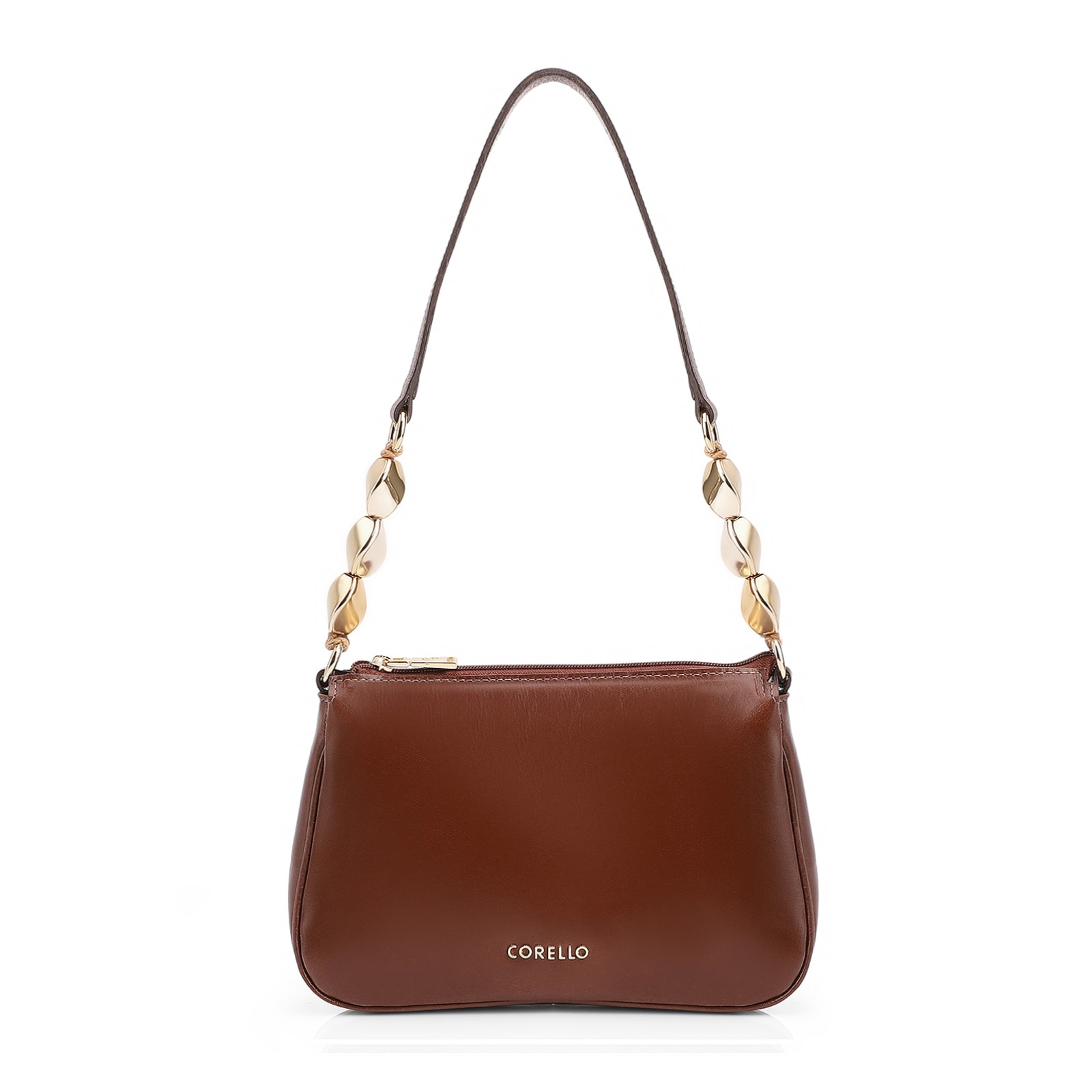 Bolsa De Ombro Pedras Couro Marrom