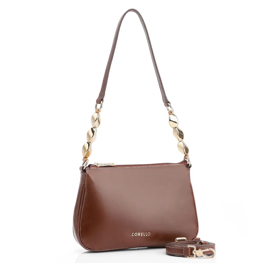 Bolsa De Ombro Pedras Couro Marrom - imagem 2
