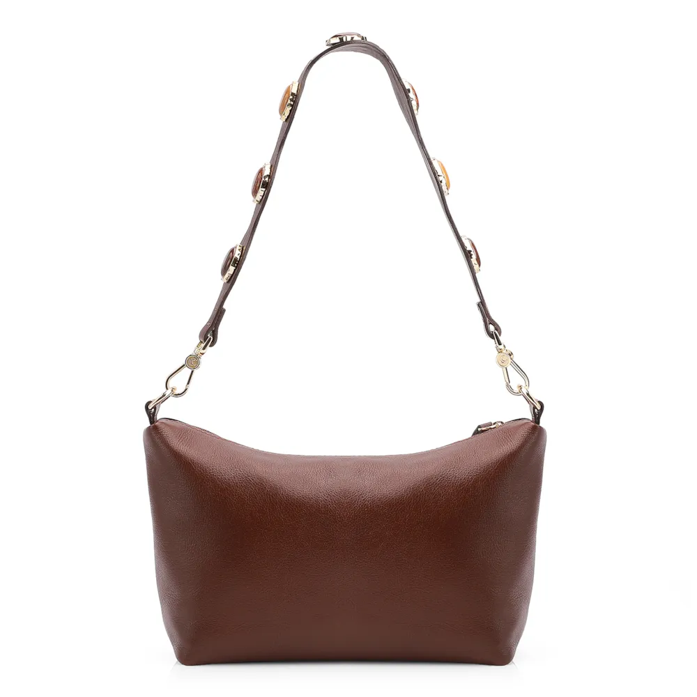 Bolsa De Ombro Pedras Couro Marrom - imagem 3