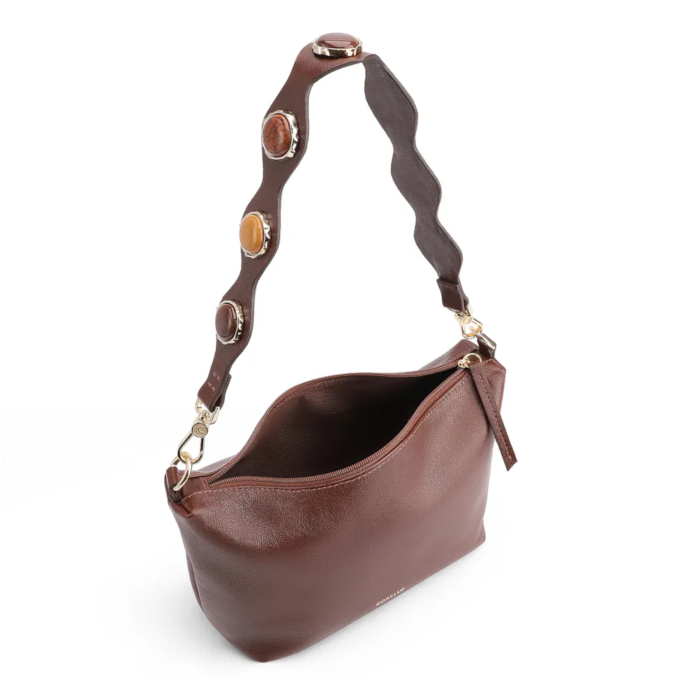 Bolsa De Ombro Pedras Couro Marrom - imagem 4
