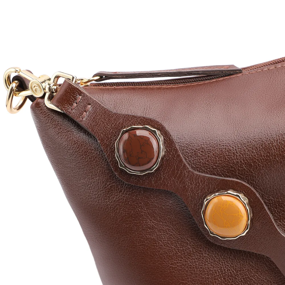 Bolsa De Ombro Pedras Couro Marrom - imagem 5