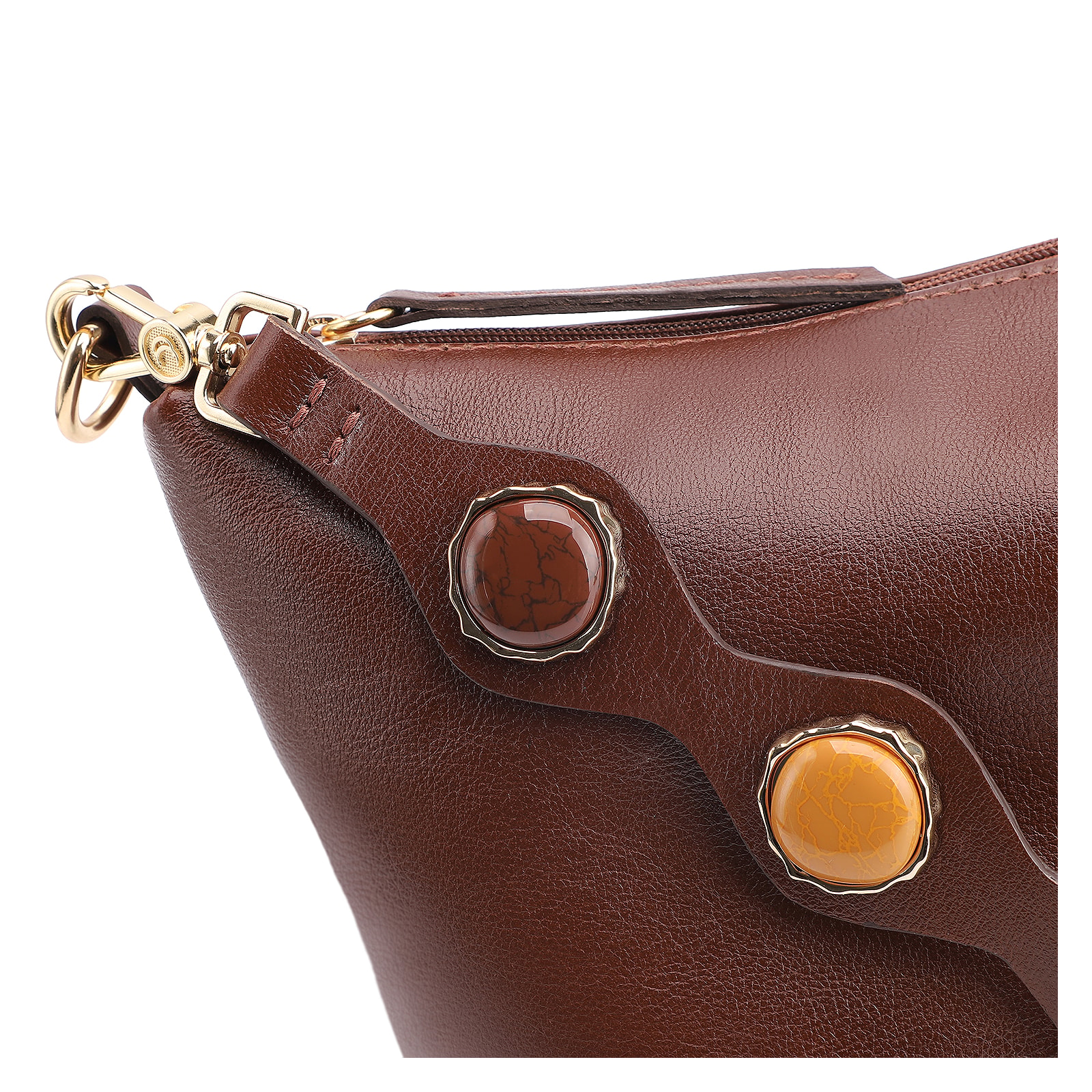 Bolsa De Ombro Pedras Couro Marrom