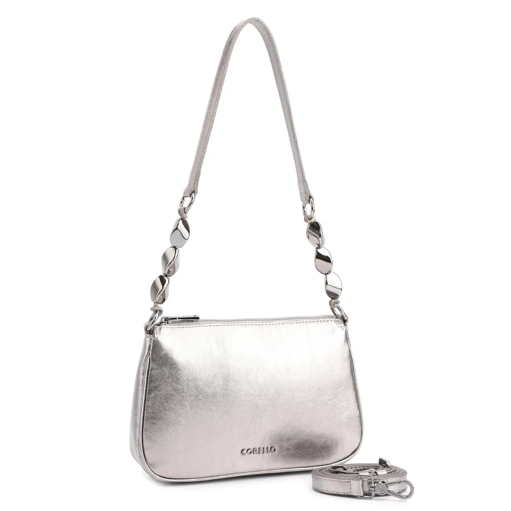 Bolsa De Ombro Pedras Couro Prata - imagem 3