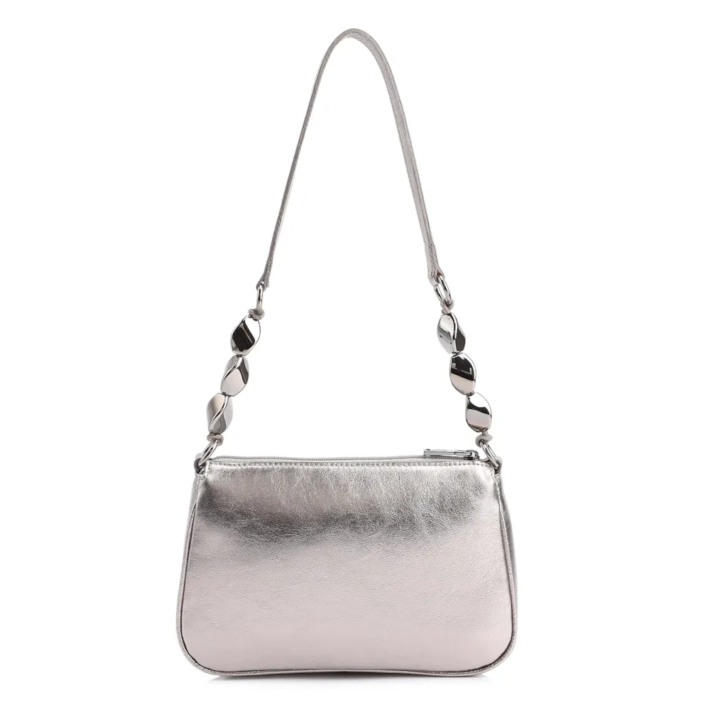 Bolsa De Ombro Pedras Couro Prata - imagem 4