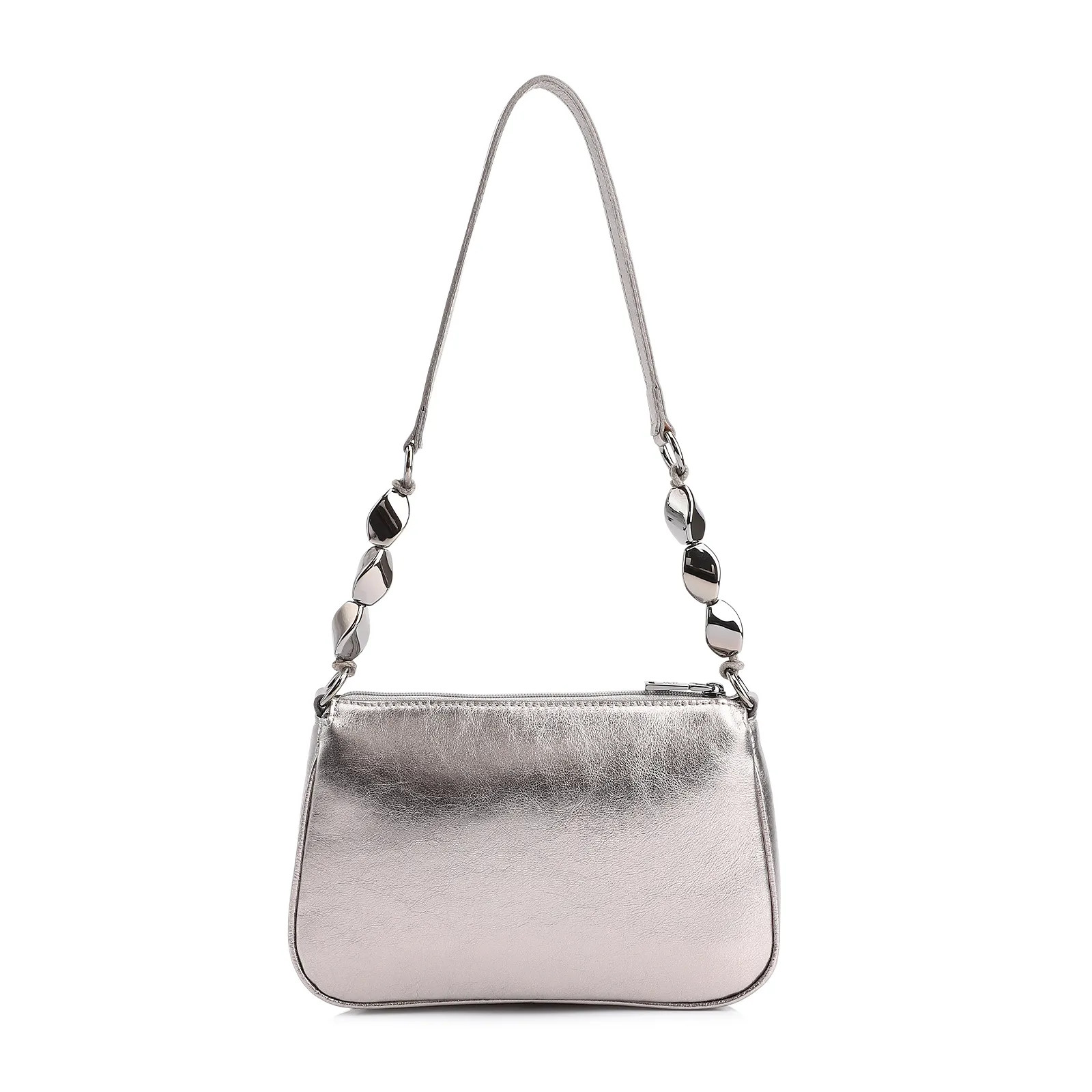 Bolsa De Ombro Pedras Couro Prata