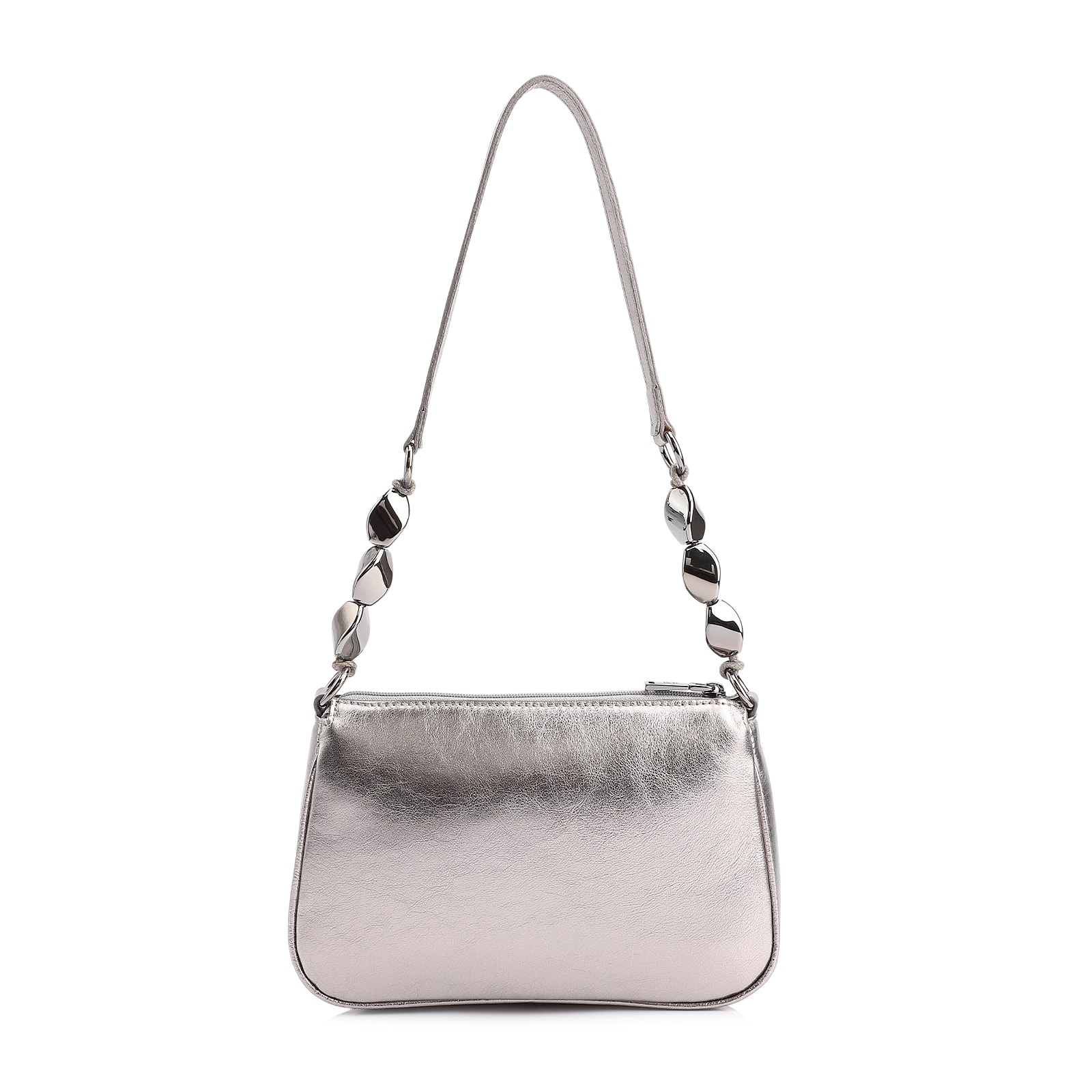 Bolsa De Ombro Pedras Couro Prata