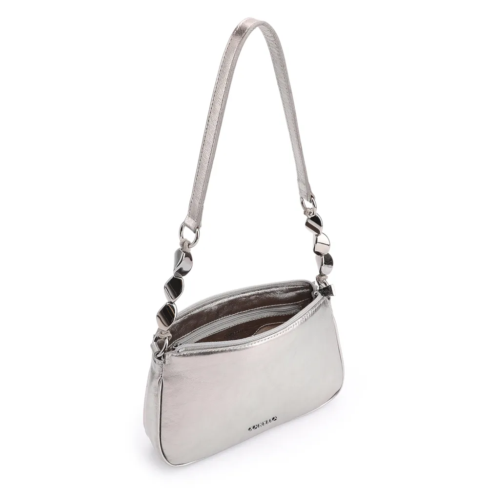 Bolsa De Ombro Pedras Couro Prata - imagem 5