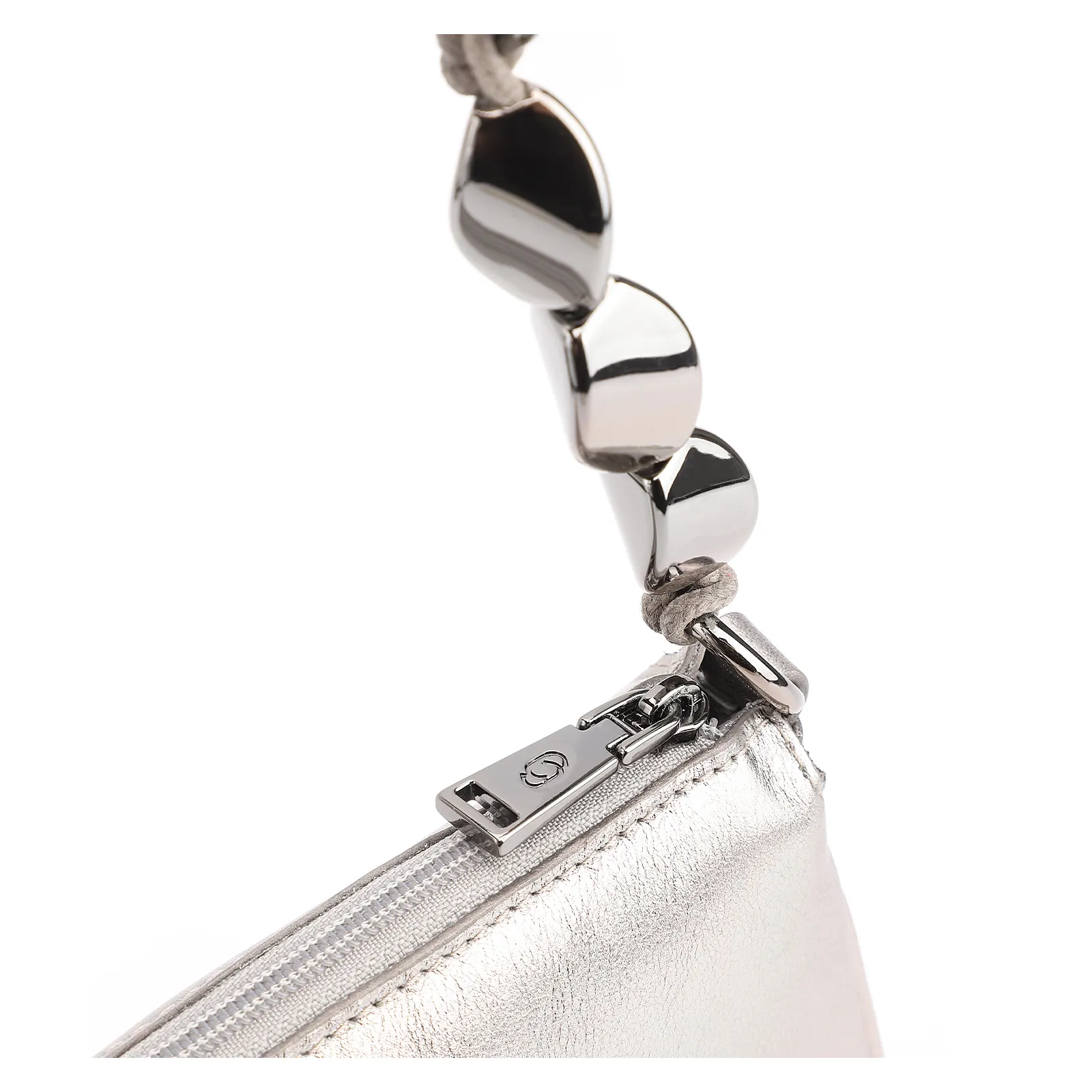 Bolsa De Ombro Pedras Couro Prata