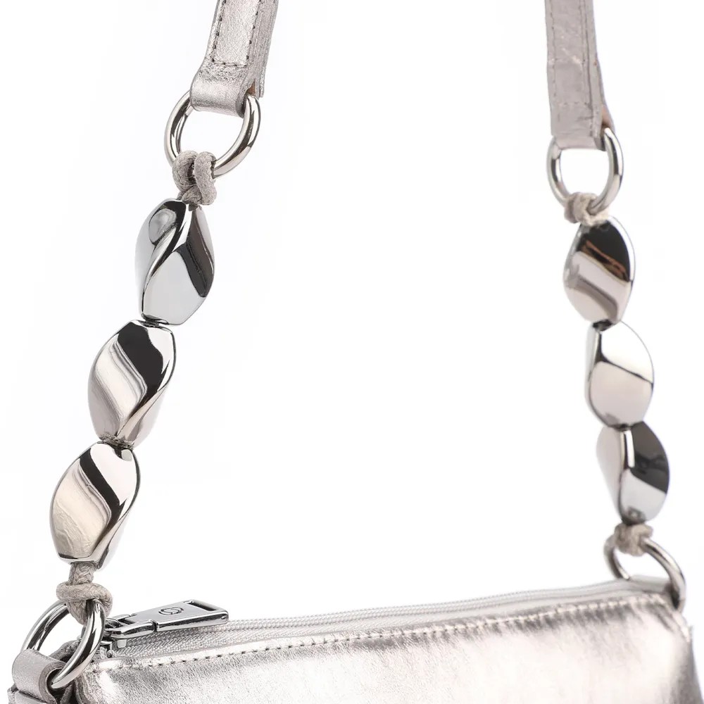 Bolsa De Ombro Pedras Couro Prata - imagem 8