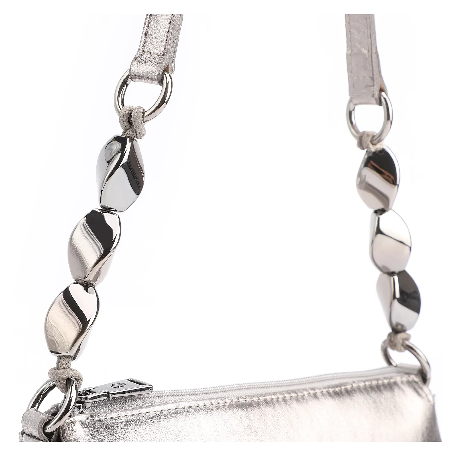 Bolsa De Ombro Pedras Couro Prata