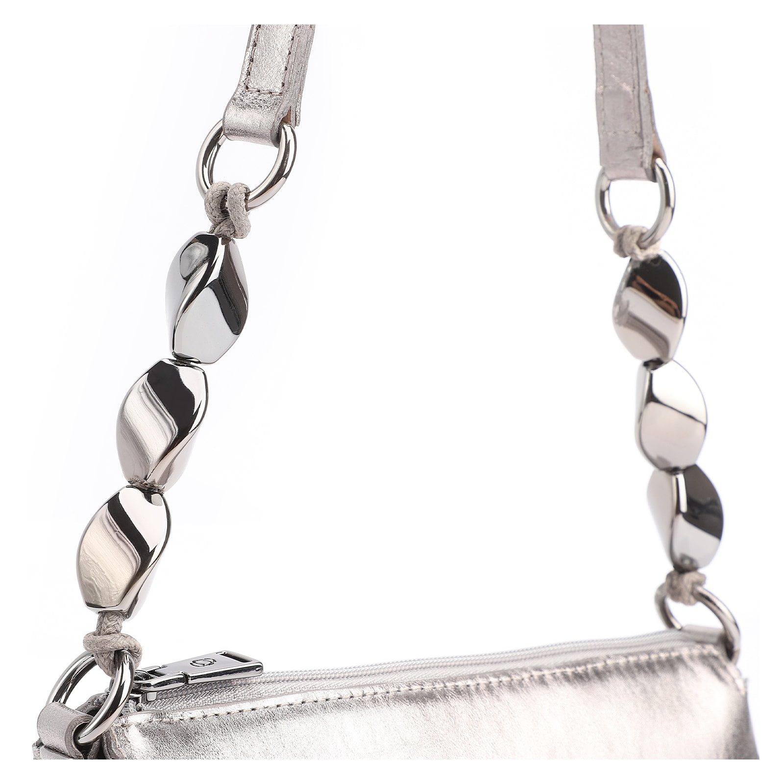 Bolsa De Ombro Pedras Couro Prata