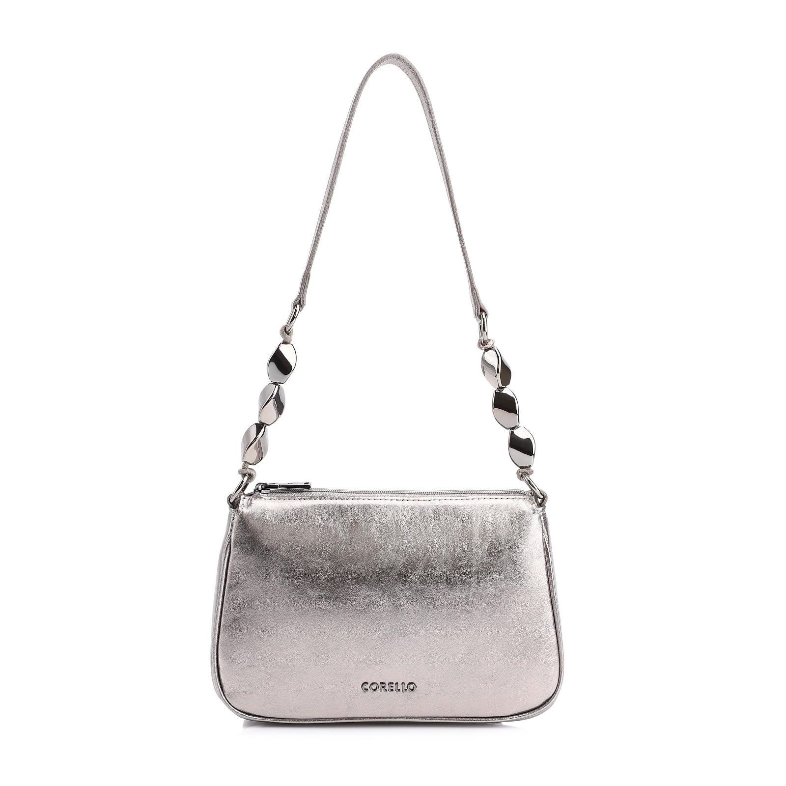 Bolsa De Ombro Pedras Couro Prata
