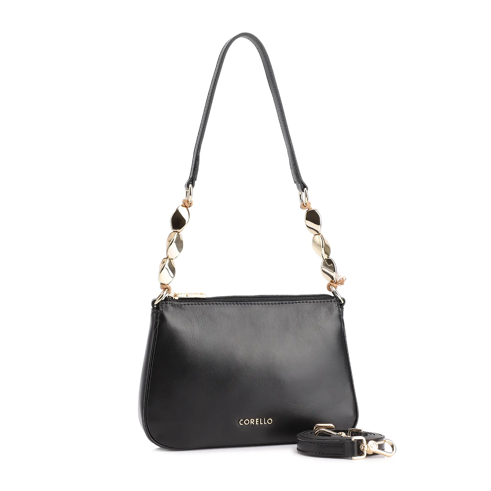 Bolsa De Ombro Pedras Couro Preto