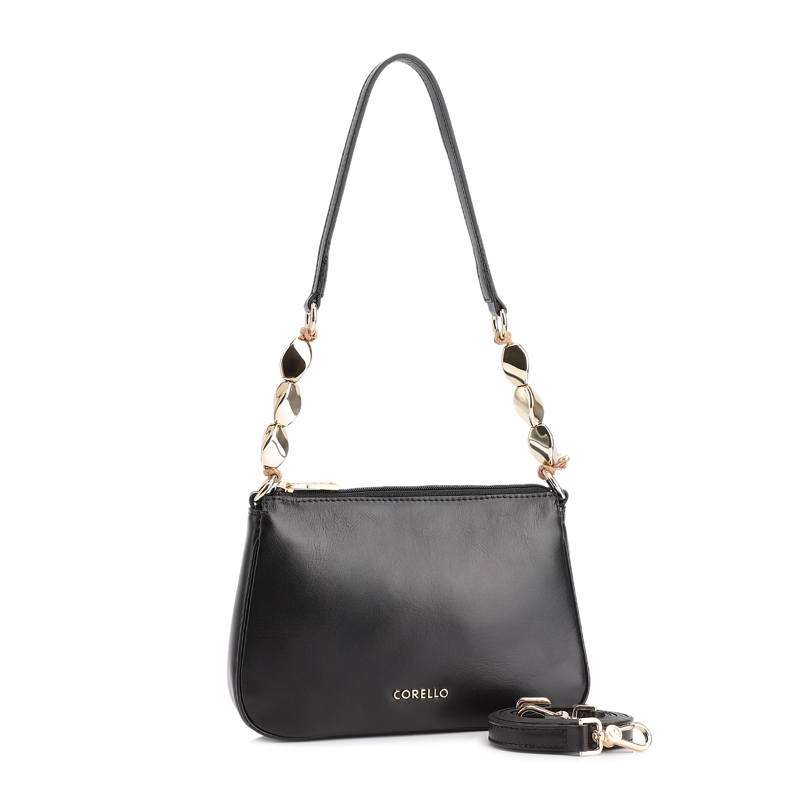 Bolsa De Ombro Pedras Couro Preto