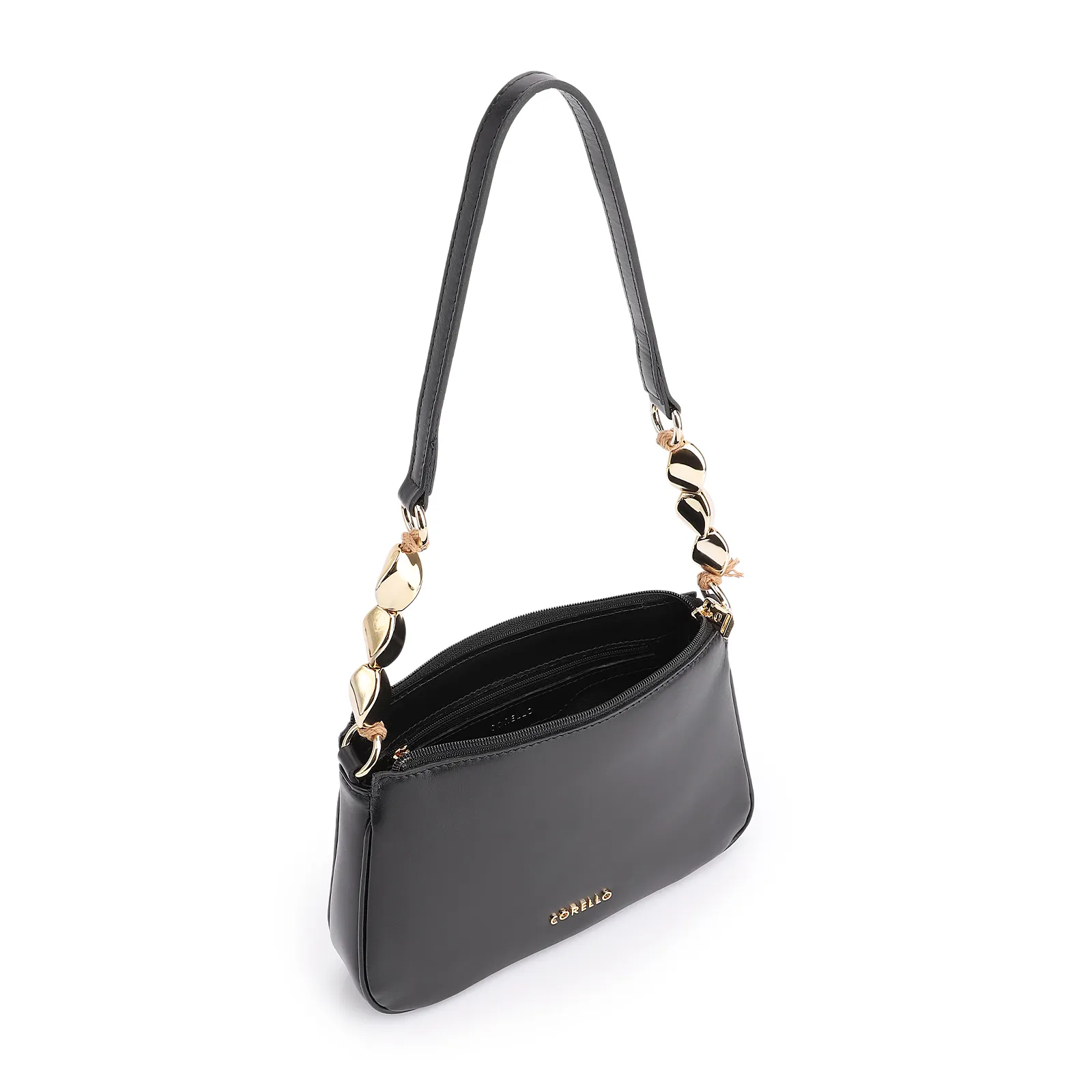 Bolsa De Ombro Pedras Couro Preto