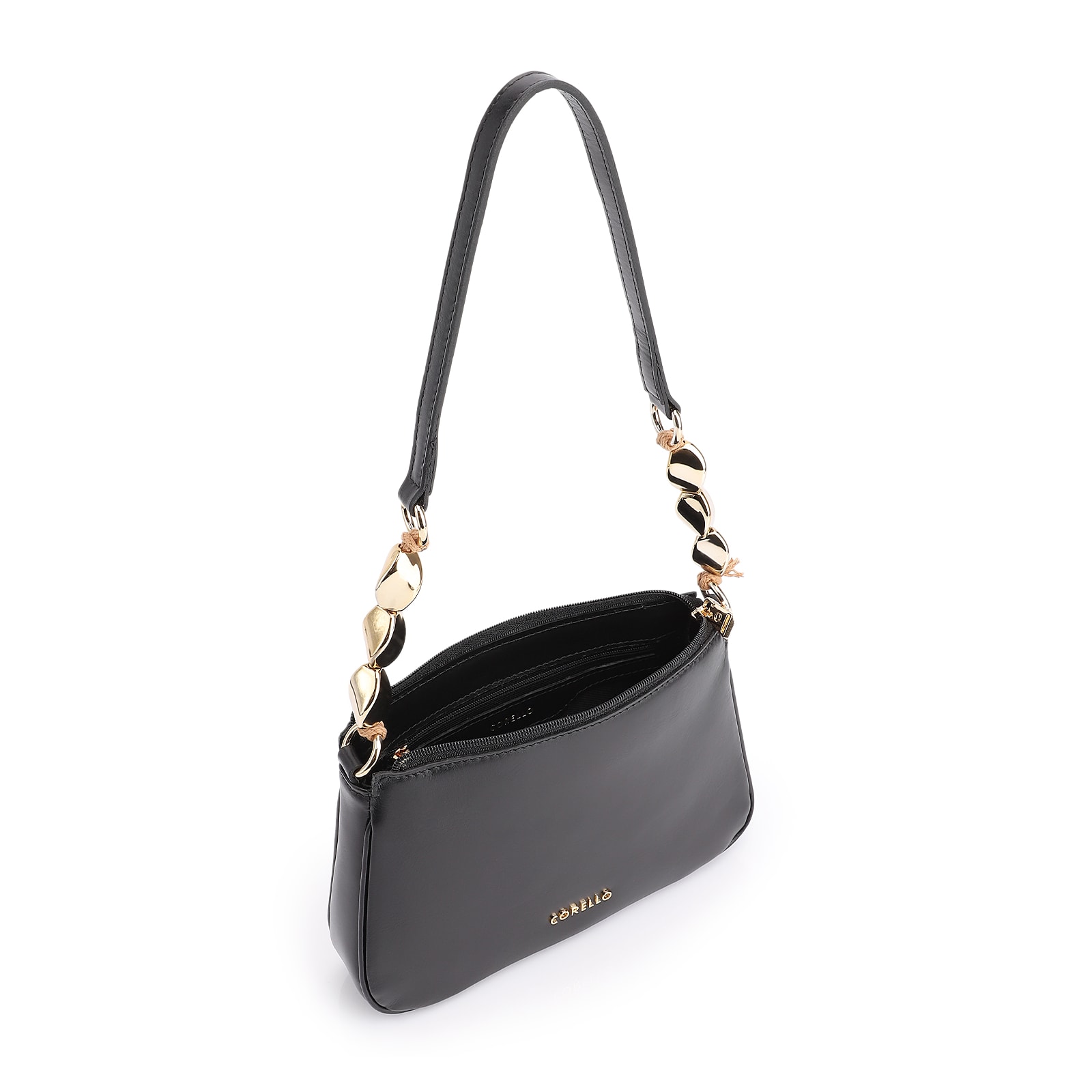 Bolsa De Ombro Pedras Couro Preto