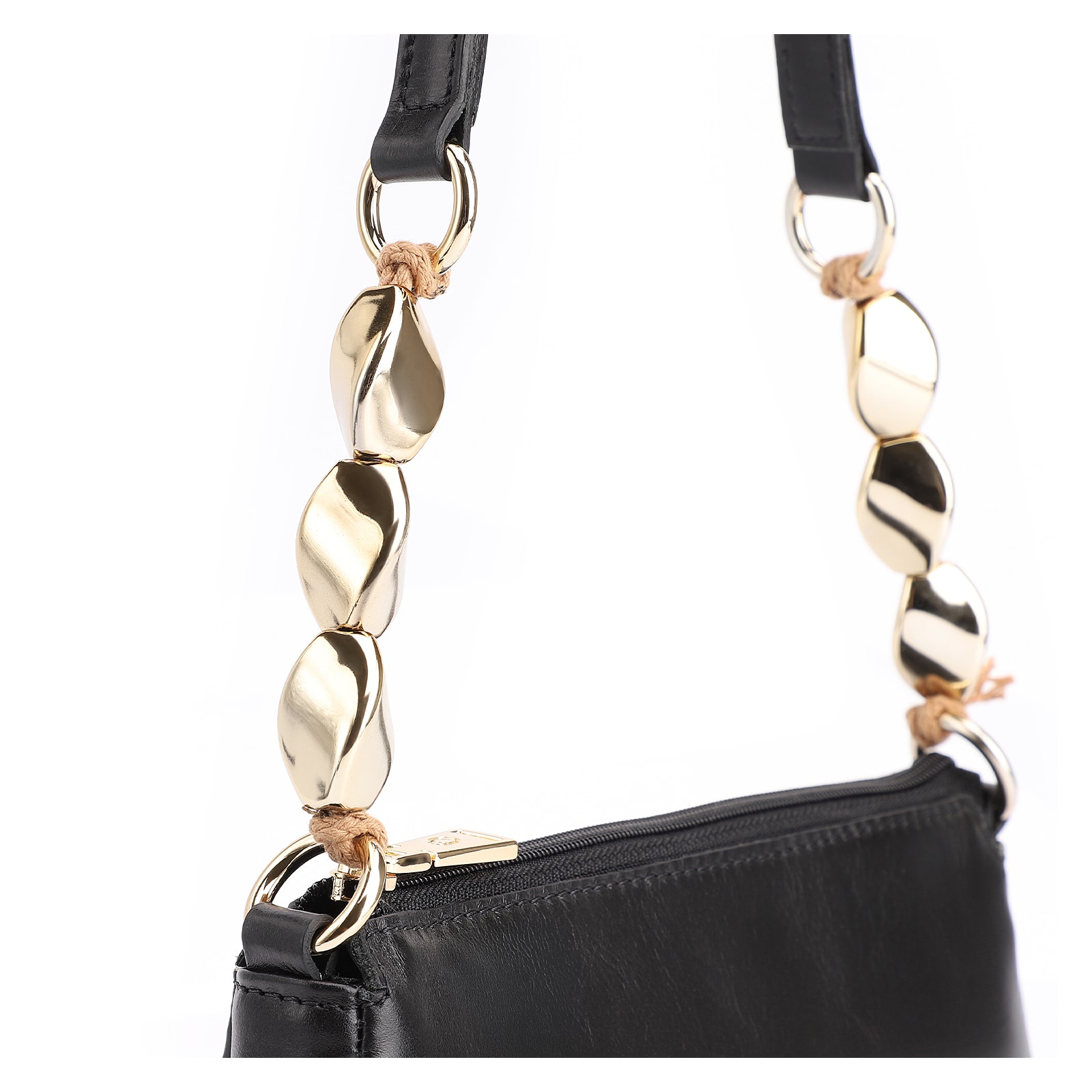 Bolsa De Ombro Pedras Couro Preto