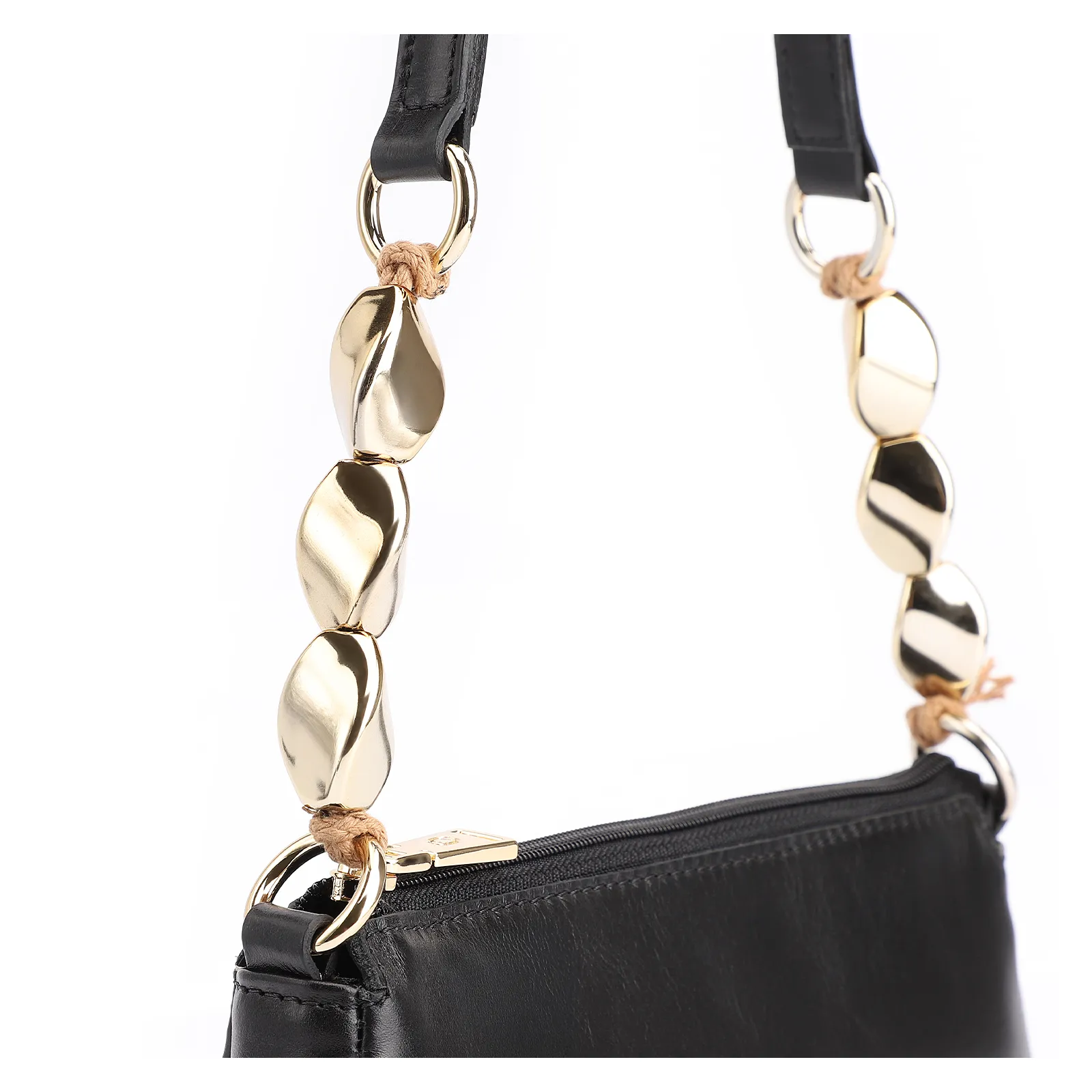 Bolsa De Ombro Pedras Couro Preto