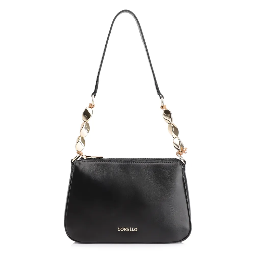 Bolsa De Ombro Pedras Couro Preto