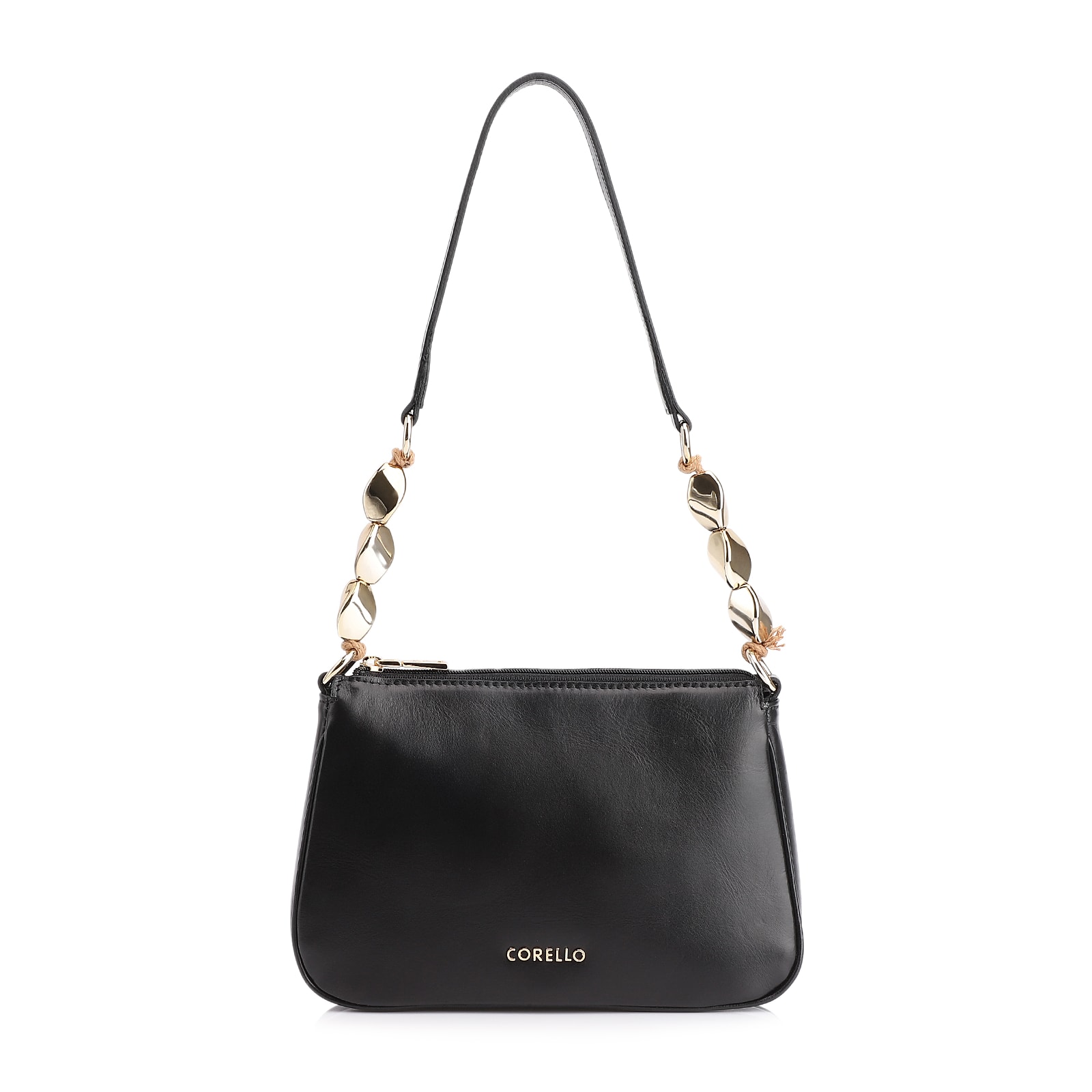 Bolsa De Ombro Pedras Couro Preto