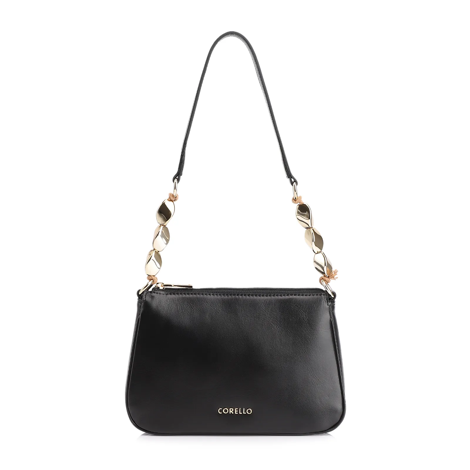 Bolsa De Ombro Pedras Couro Preto