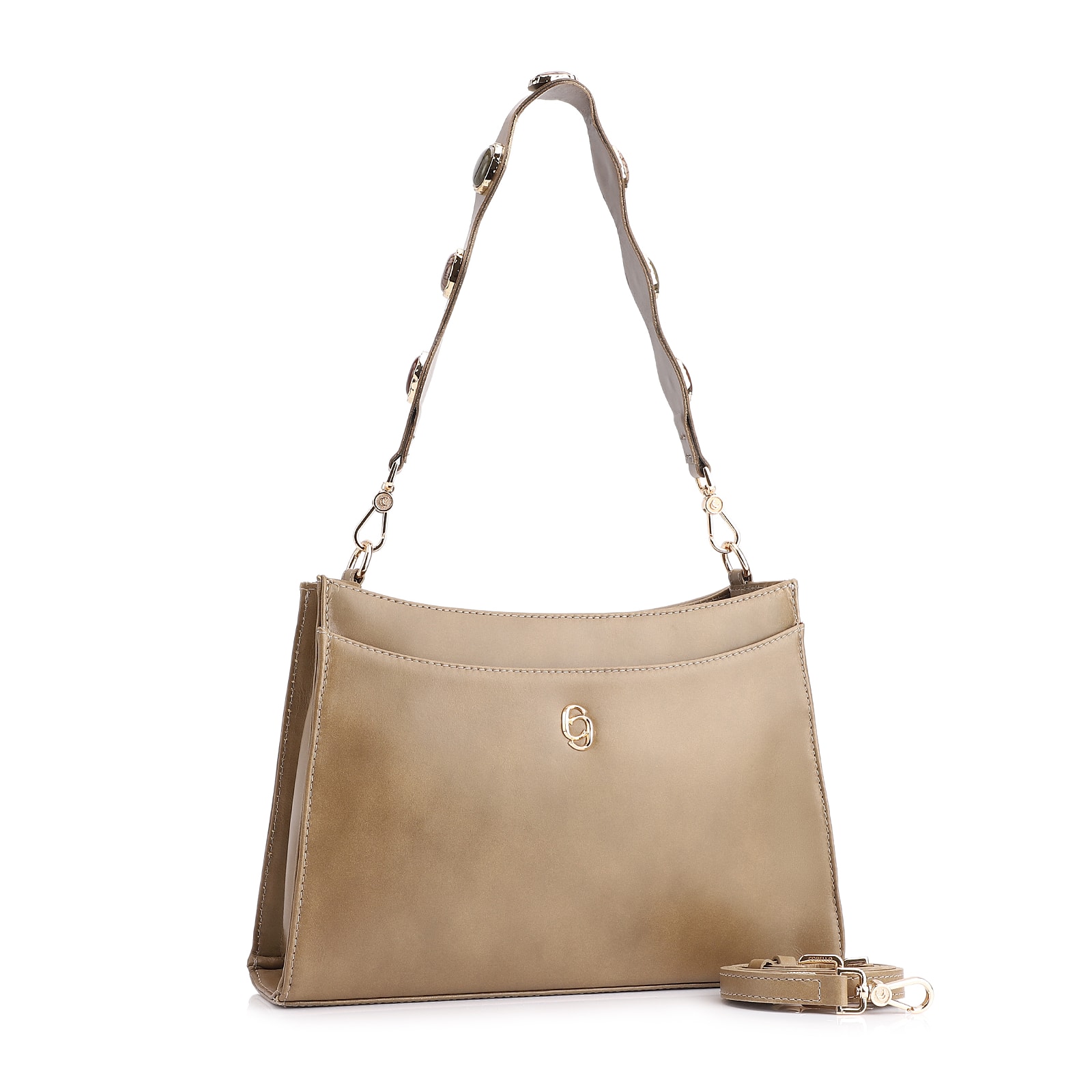 Bolsa De Ombro Pedras Couro Verde