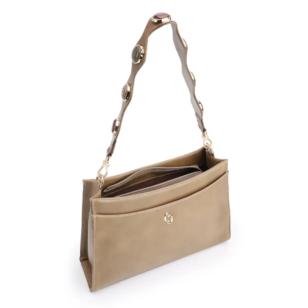 Bolsa De Ombro Pedras Couro Verde - imagem 5