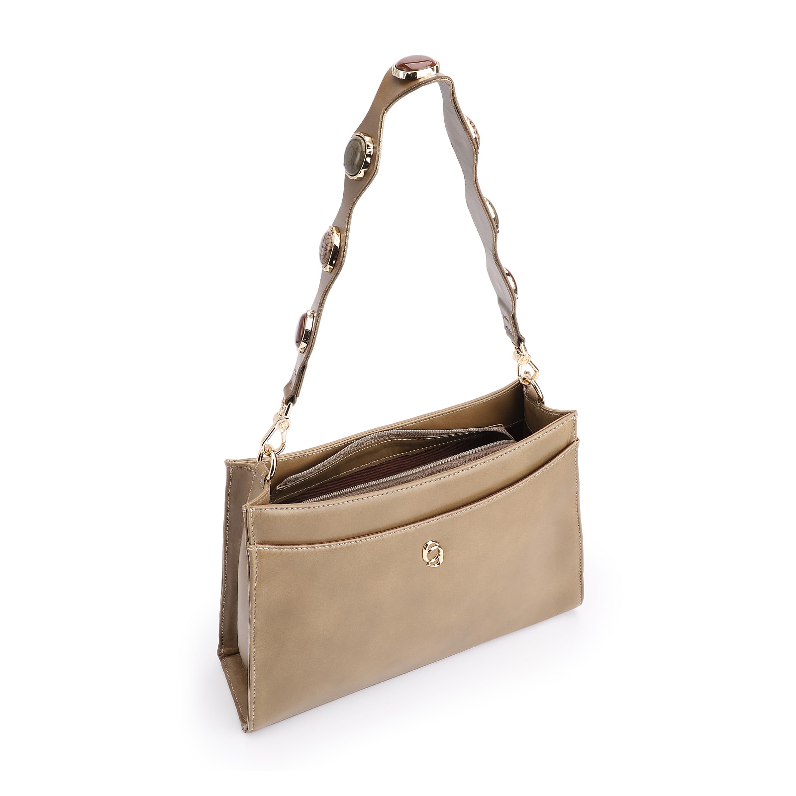 Bolsa De Ombro Pedras Couro Verde