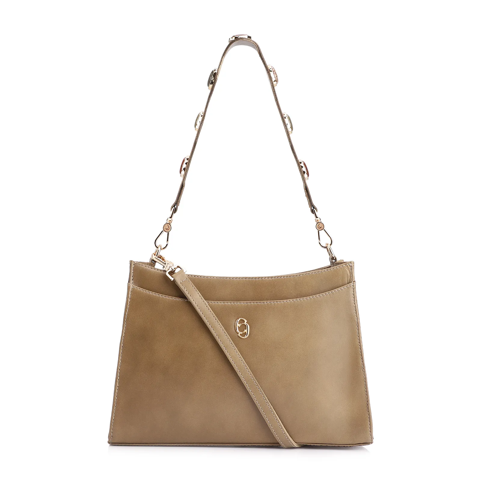 Bolsa De Ombro Pedras Couro Verde