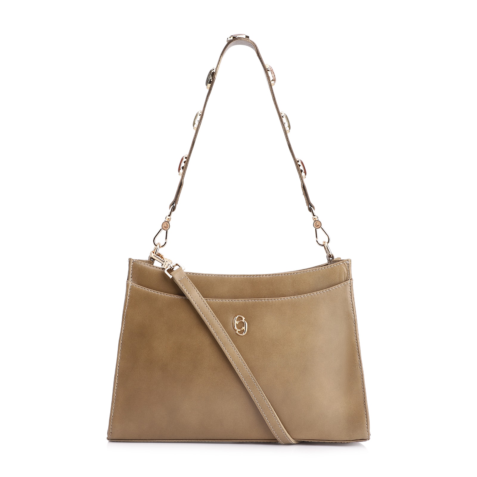 Bolsa De Ombro Pedras Couro Verde