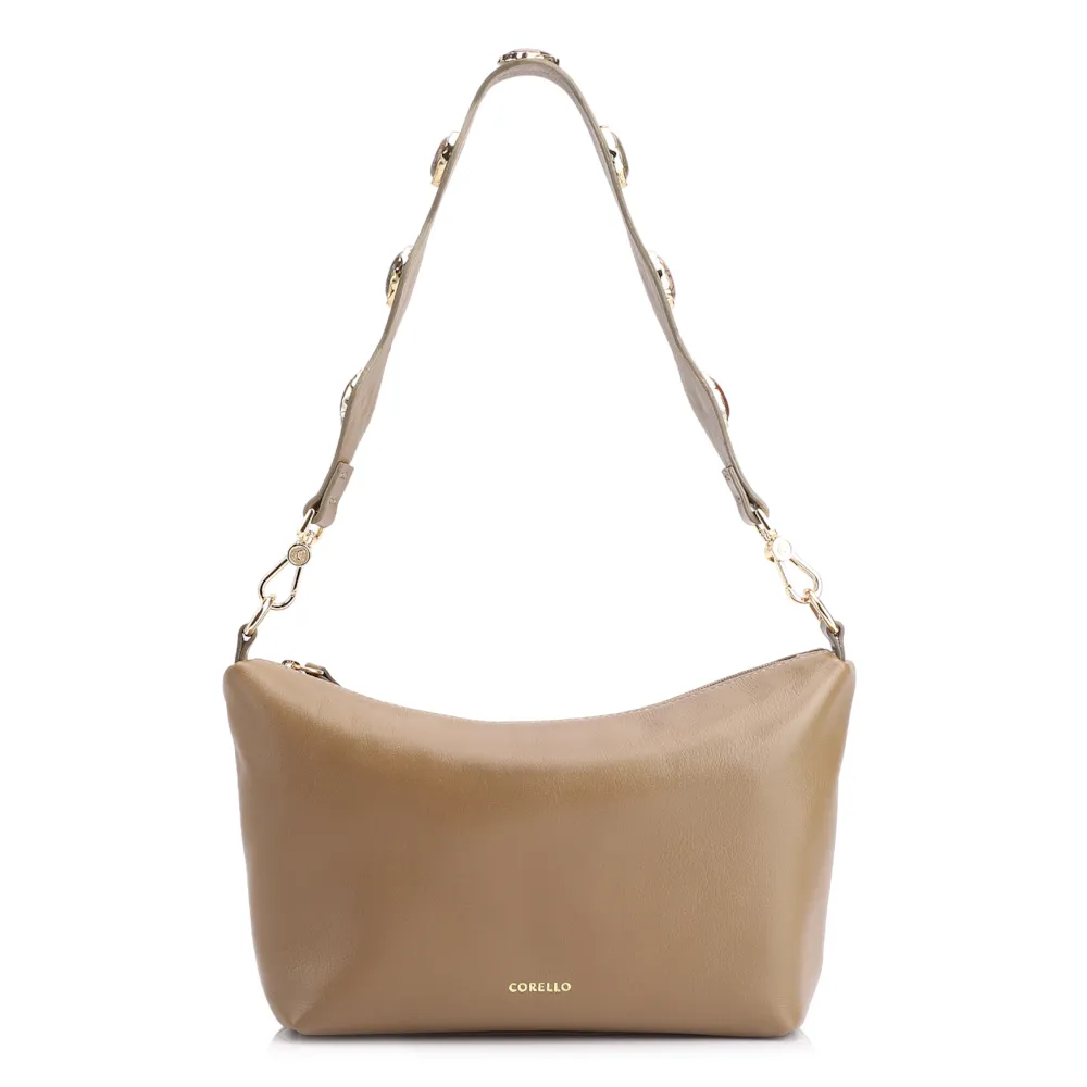 Bolsa De Ombro Pedras Couro Verde