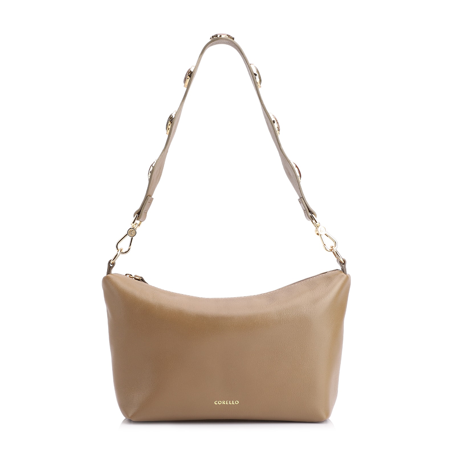 Bolsa De Ombro Pedras Couro Verde