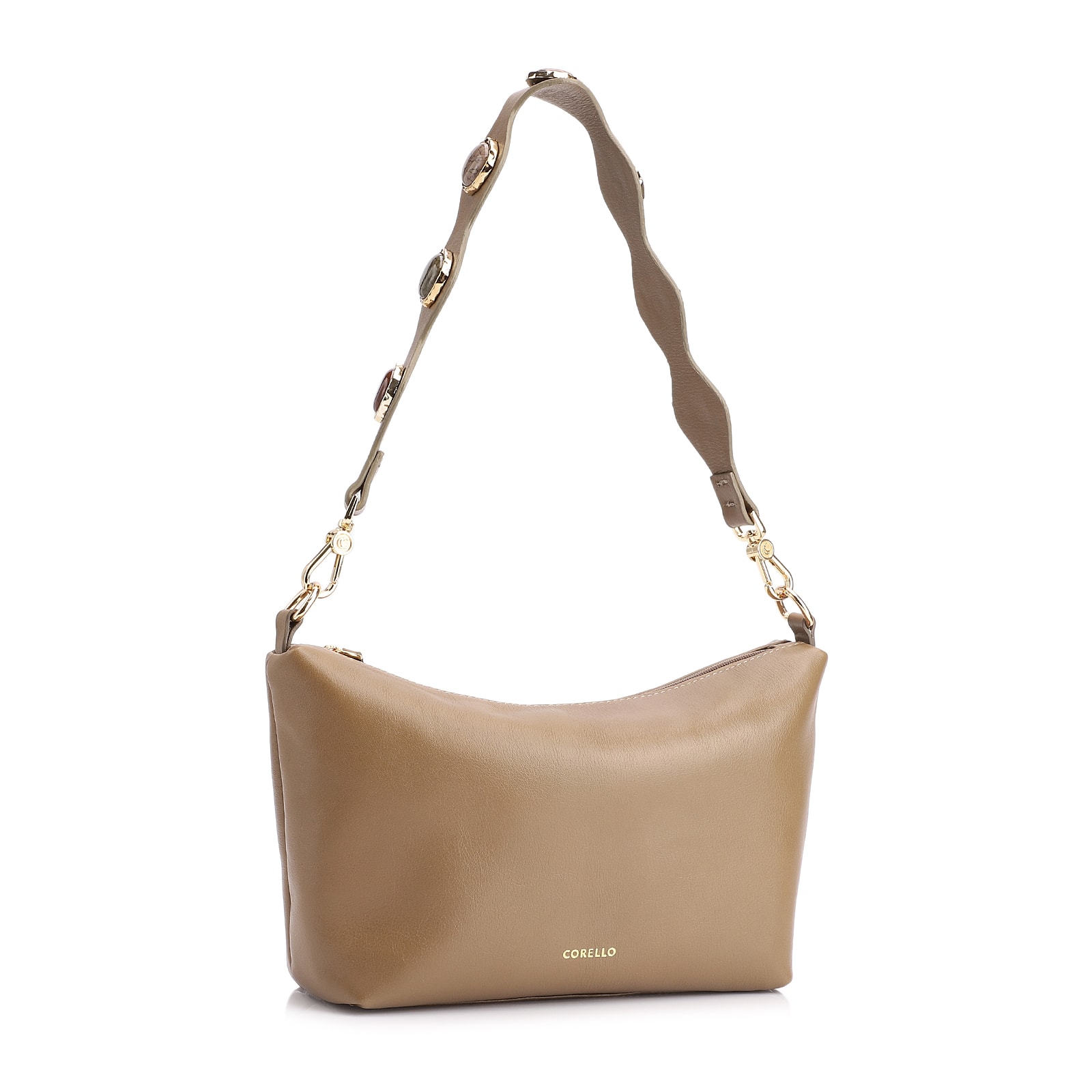 Bolsa De Ombro Pedras Couro Verde