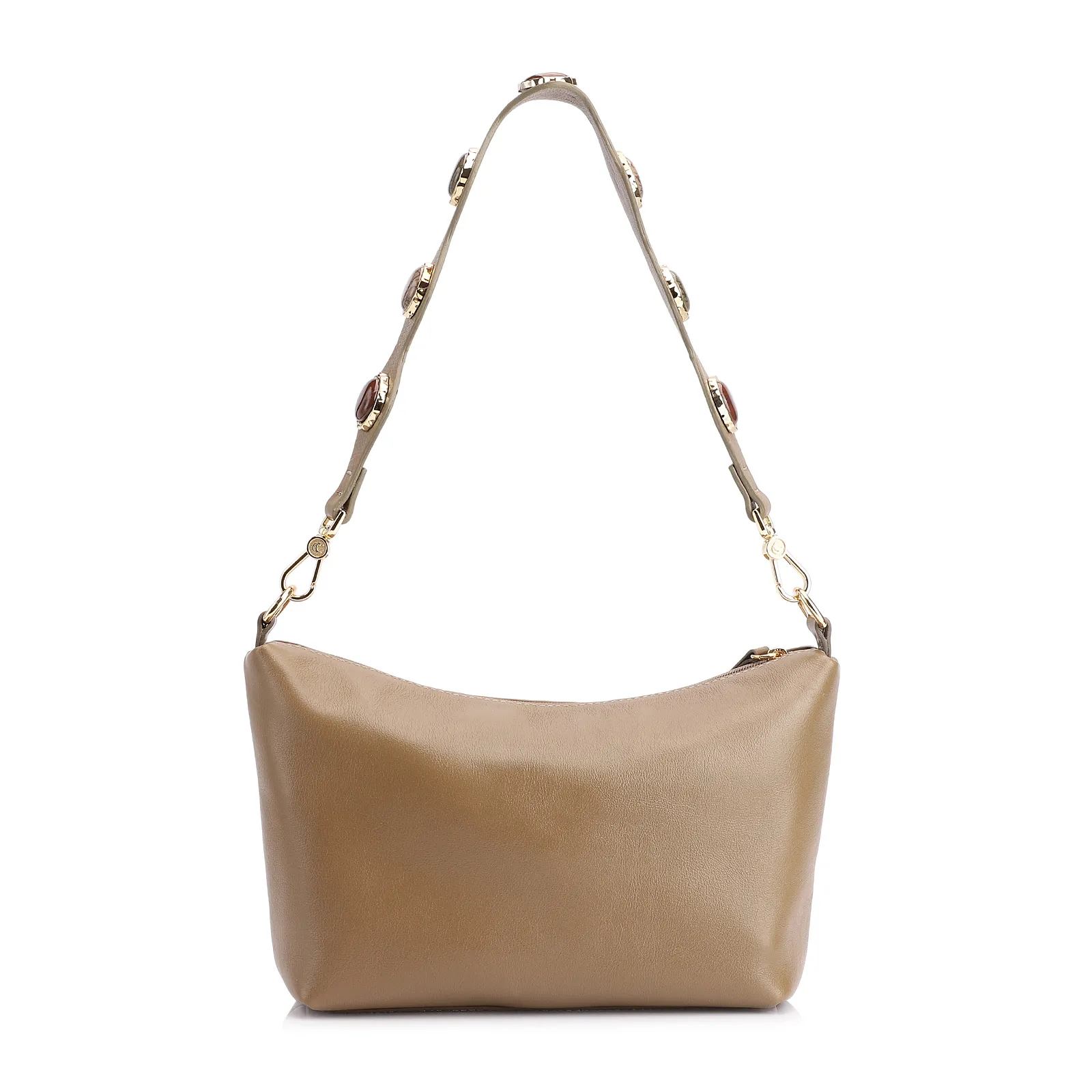 Bolsa De Ombro Pedras Couro Verde