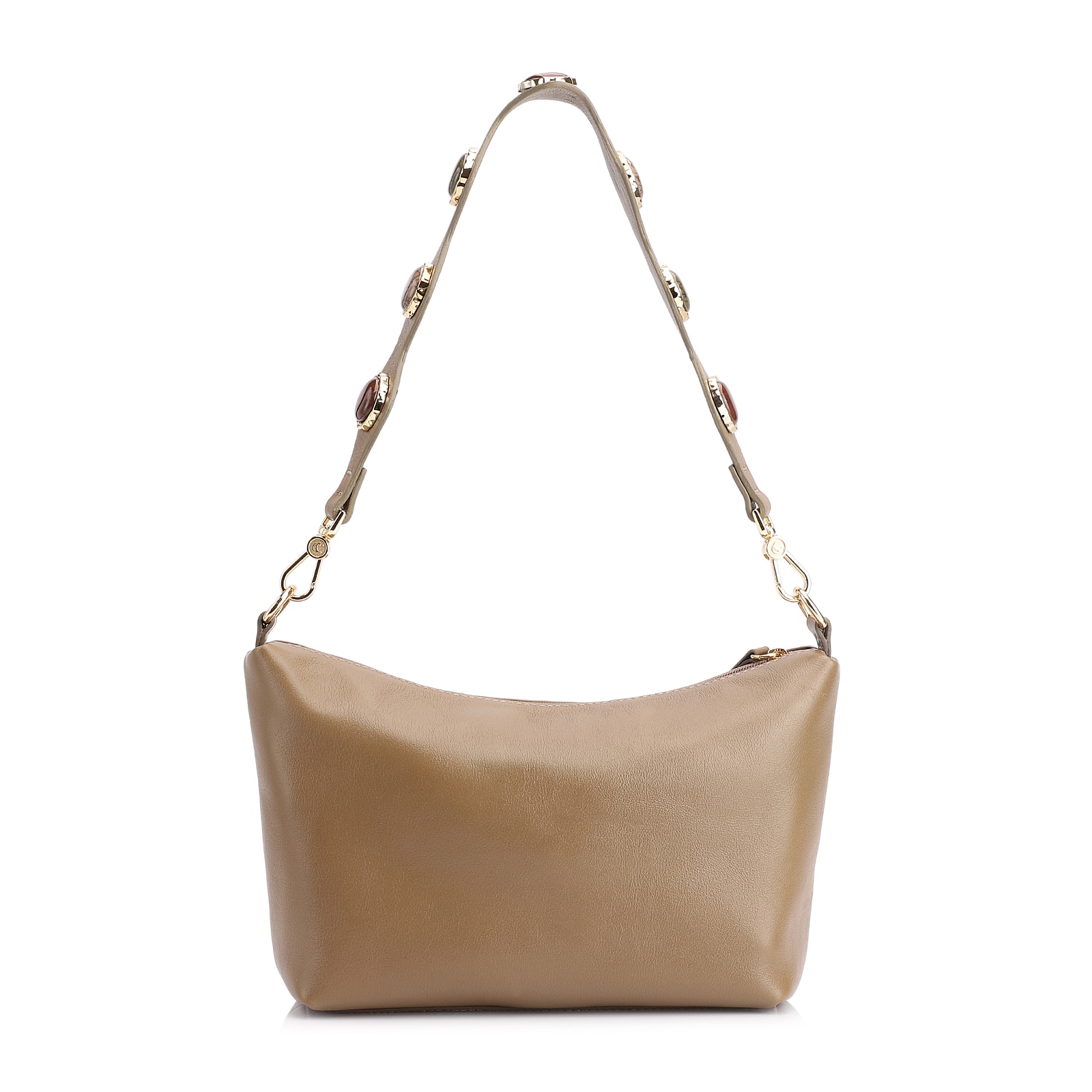 Bolsa De Ombro Pedras Couro Verde