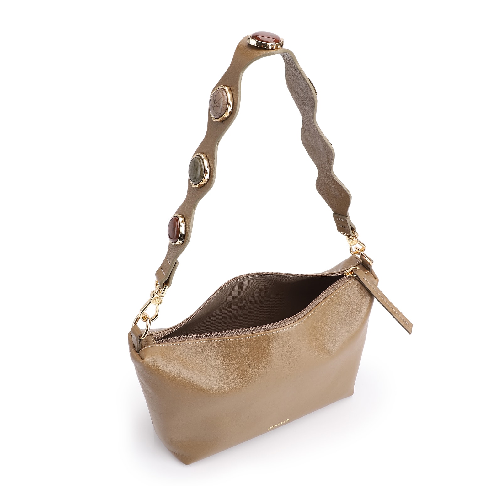 Bolsa De Ombro Pedras Couro Verde