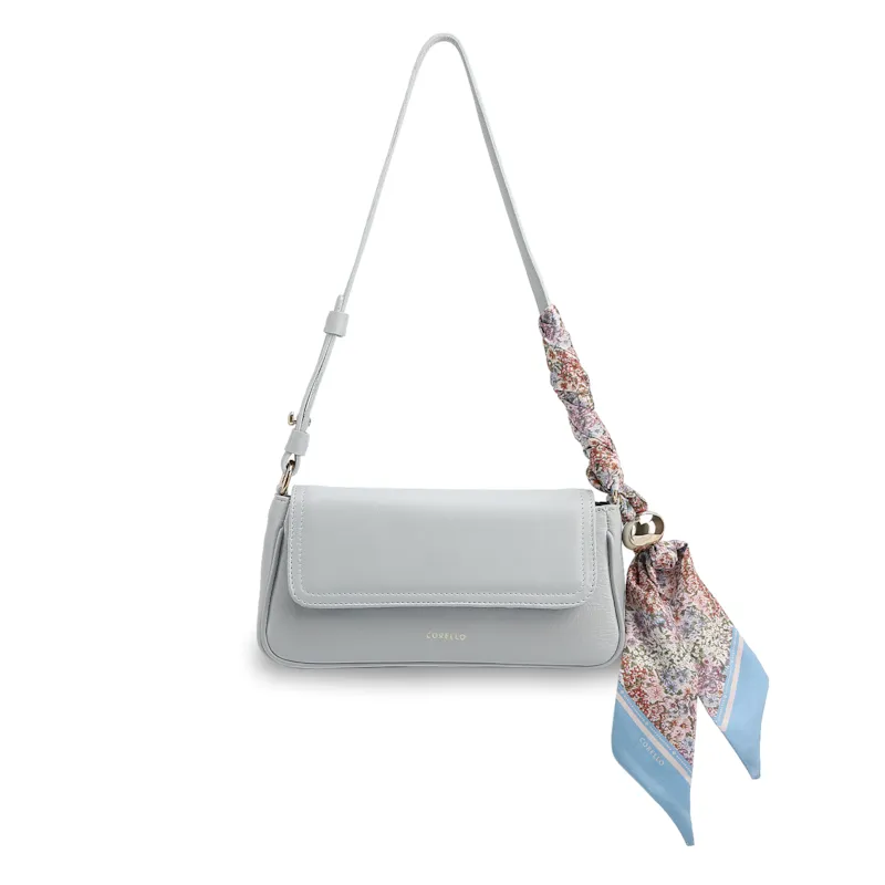  Bolsa De Ombro Pequena Azul Couro Lenço Esfera Dourada