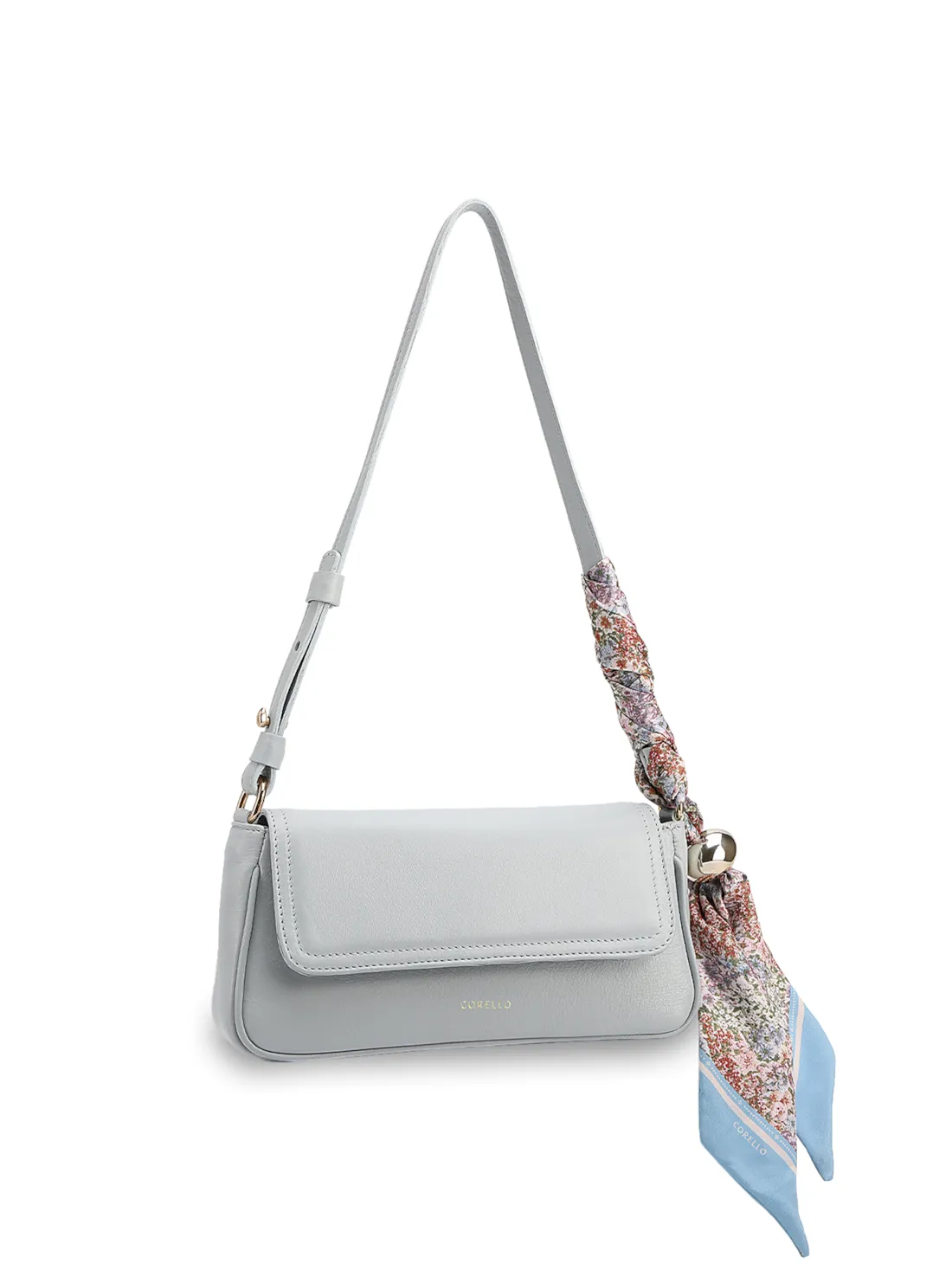  Bolsa De Ombro Pequena Azul Couro Lenço Esfera Dourada - foto 3