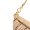 Bolsa De Ombro Pequena Bege Couro Alt Ráfia Tramada Corrente Dourada - imagem 5