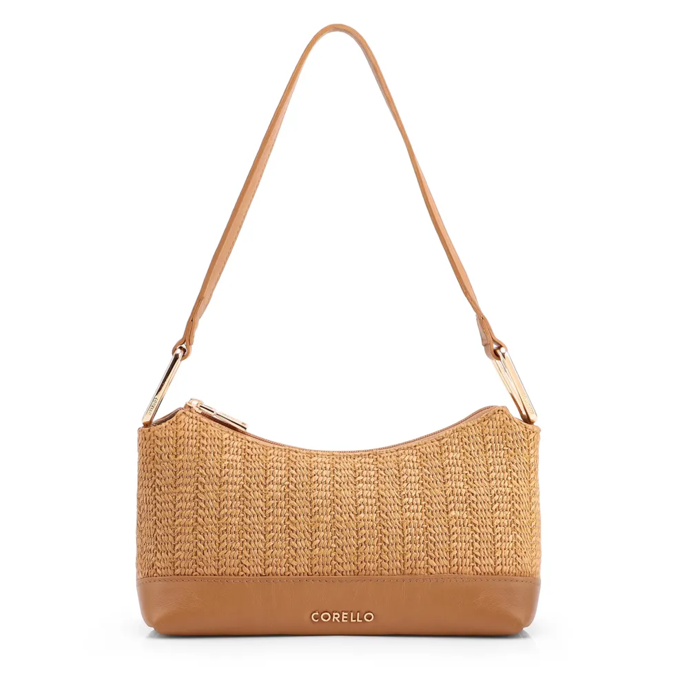 Bolsa De Ombro Pequena Couro/Alt Marrom Claro Tramado Rustico